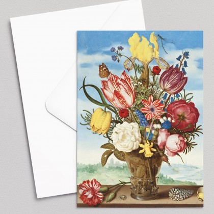 BOUQUET OF FLOWERS ON A LEDGE - AMBROSIUS BOSSCHAERT - GREETING CARD