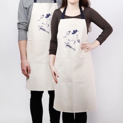 Apron with lucky koi screen print: this unisex natural cotton item makes a rustic gift.