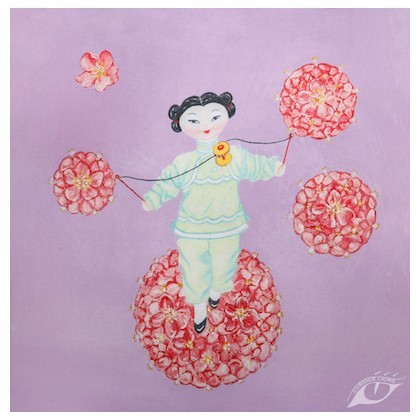 Giclee art print of a spinning acrobat doll painted by UK artist Tess Linder. This makes a pretty gift for a child’s room. Size 30 x 30cm.