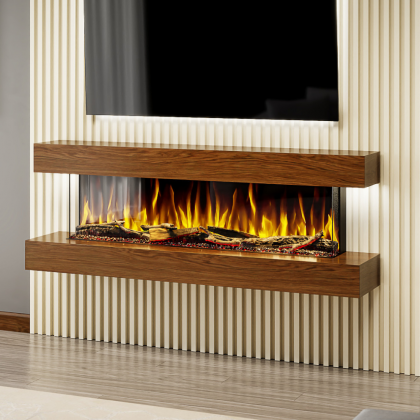 Studio 5 - Oak - 54-Inch Wall Mounted Electric Fireplace | Fully Assembled | 3-Sided Panoramic Flame | Remote Control | LED Side Lights