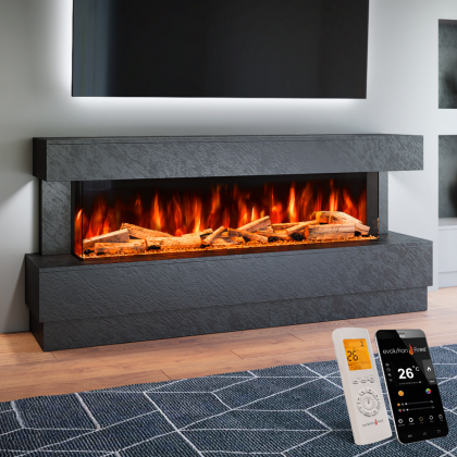 Raphael Electric Suite - Freestanding Fireplace| 3-Sided Panoramic Flame | Remote Control | App Control | LED Side Lights