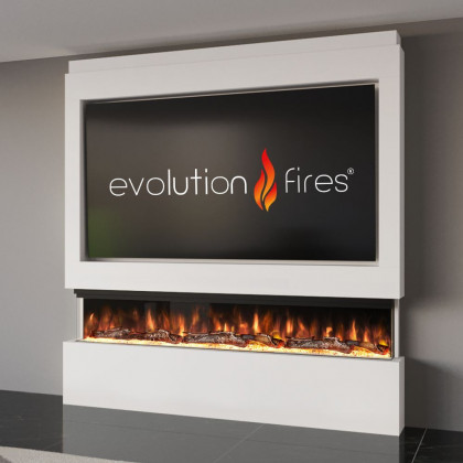 Package 9 Pre-Built Media Wall – Includes 3-Sided Electric Fireplace with Panoramic Flame, Remote Control, and LED Side Lighting.