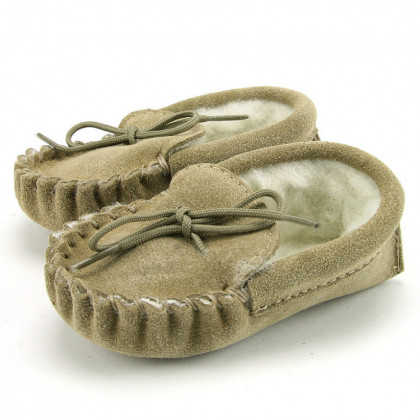 Children's Wool Lined Moccasin Slippers