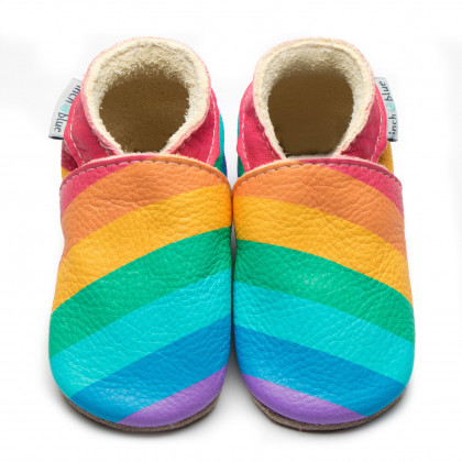 Inch Blue Leather Baby Shoes - Rainbow Stripes