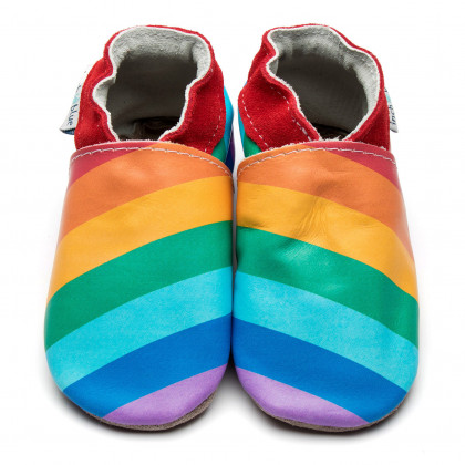 Inch Blue Leather Baby Shoes - Rainbow Stripes