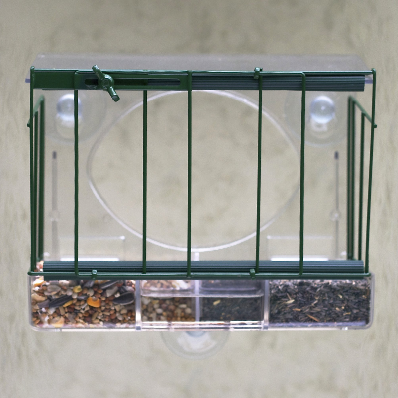 thumbnail image 2 of Acrylic Window Bird Feeder Clear Food Bowl With Perch For Outdoor 2 of 11