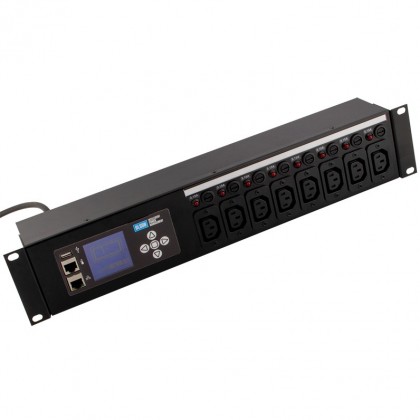 Intelligent 8 way IEC 60320 C13 10A shuttered sockets Horizontal PDU with a 16A IEC 60309 (IEC309 / BS4343 / Commando) plug