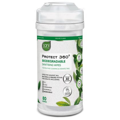 Protect 360° Biodegradable Sanitising Wipes 80ct Fragrance-Free