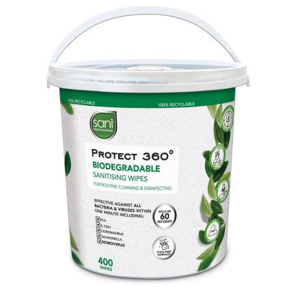 Protect 360° Biodegradable Sanitising Wipes 400ct Fragrance-Free Bucket