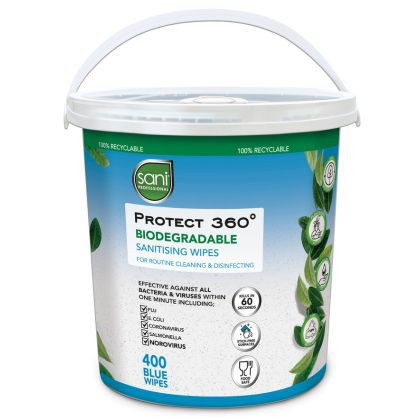 Protect 360° Biodegradable Sanitising Wipes *back of house* 400ct Fragrance-Free Bucket