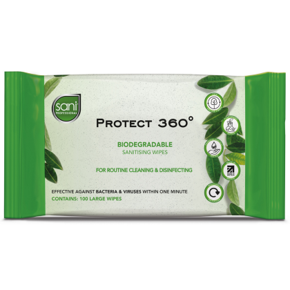 Protect 360°- Biodegradable Sanitising wipes  (Fragrance free)