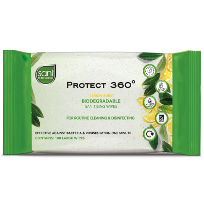 Protect 360°- Biodegradable Sanitising wipes  (Lemon scented)