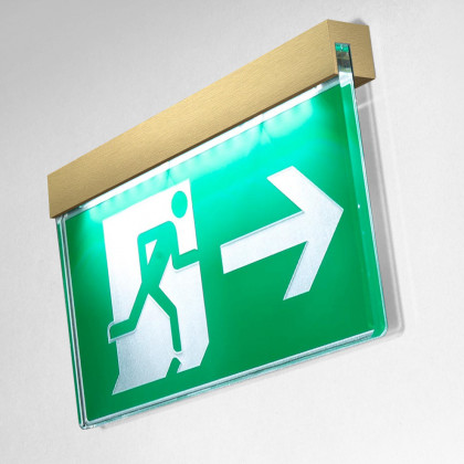 LED ILLUMINATED FIRE EXIT SAFETY SIGN | BRASS HERITAGE RANGE | WALL MOUNTED | BS ISO 7010