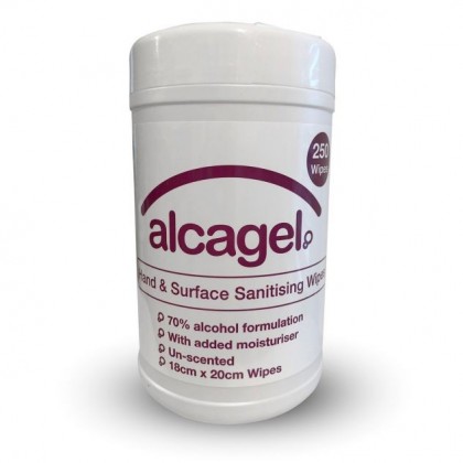 Alcagel® 70% Alcohol Hand & Surface Wipe (18 x 20cm) - Tub of 250