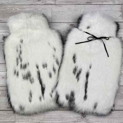 Duo of Luxury Black and White Fur Hot Water Bottles