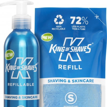 King of Shaves Sensitive Shave Gel Refillable with Aloe & Tea Tree 250ml Aluminium Bottle with Pump