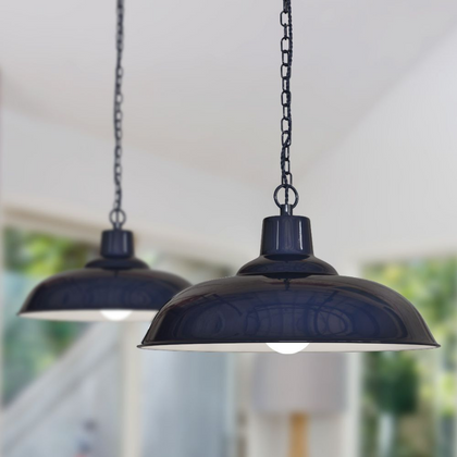 Portland Reclaimed Style Industrial Pendant Light Squid Ink Dark Blue - Soho Lighting