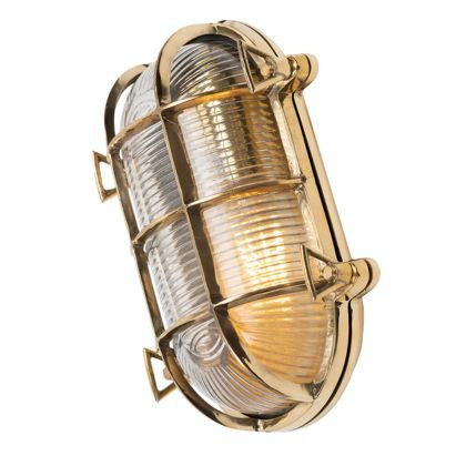 Flaxman Outdoor Polished Brass IP65 Rated Bulkhead Wall Light