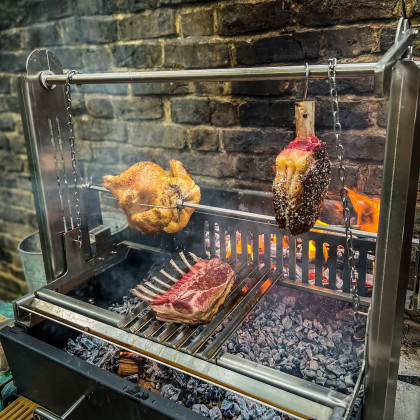 Argentinian style Asado Grill and woodstore stand