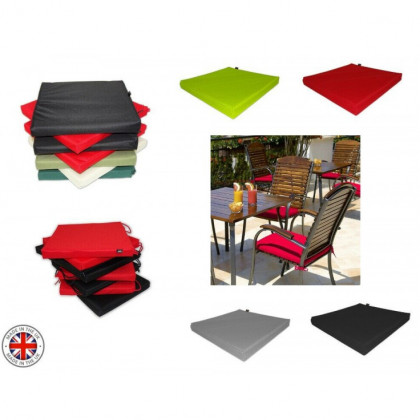 Set of 2 Waterproof Chair Cushion Seat Pads Outdoor Garden 40x40x4cm MADE IN UK