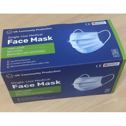Single-Use Medical Face Mask Type IIR (50 pcs) - UK Made, EN14683:2019