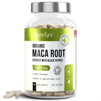 Organic Maca Root 11,000mg with Black Pepper, 180 Vegan Capsules, 3 Month Supply