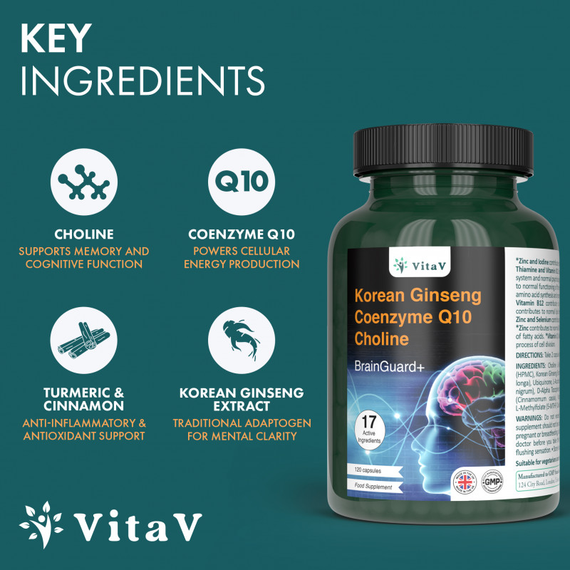 VitaV BrainGuard+ Korean Ginseng Coenzyme – Brain Supplement & Focus ...