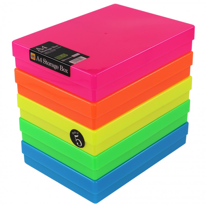 WestonBoxes Neon Plastic Storage Box for A4 Paper, Clear