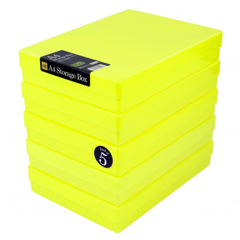 Piano Plastic Storage Box, 5 Compartments, Neon Yellow